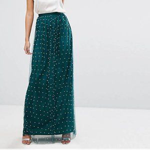 ASOS DESIGN Tall faux pearl embellished tulle maxi